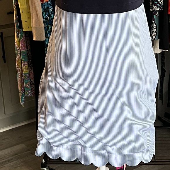 crown & ivy Tank Dress Blue Bodice and Blue and White Striped Scalloped Skirt PS - Picture 6 of 8